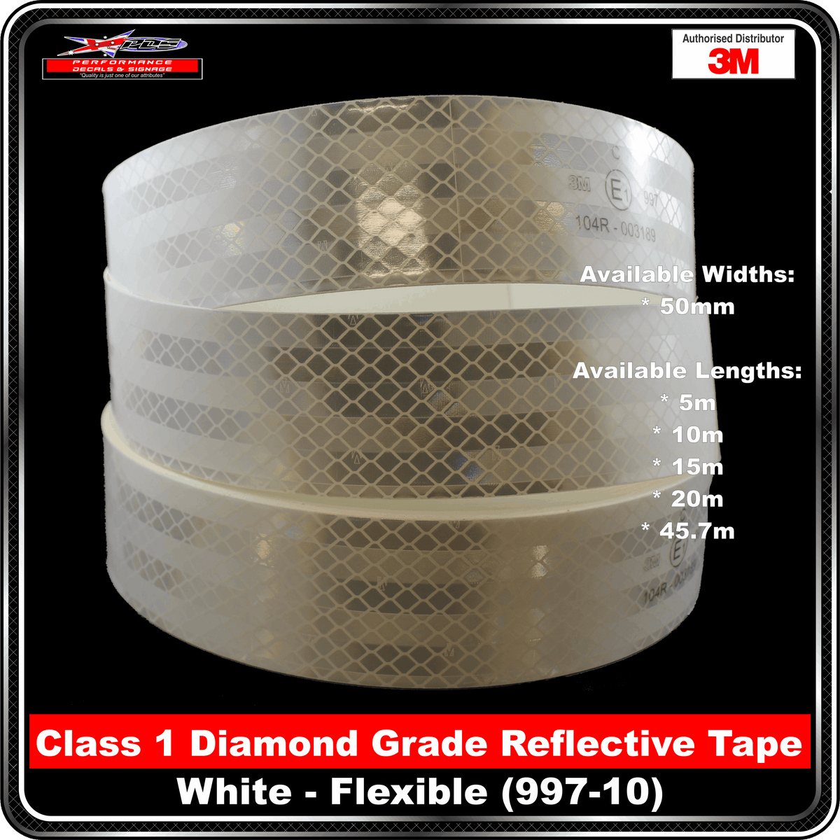3M White (997-10) Diamond Grade Class 1 Flexible Reflective Tape
