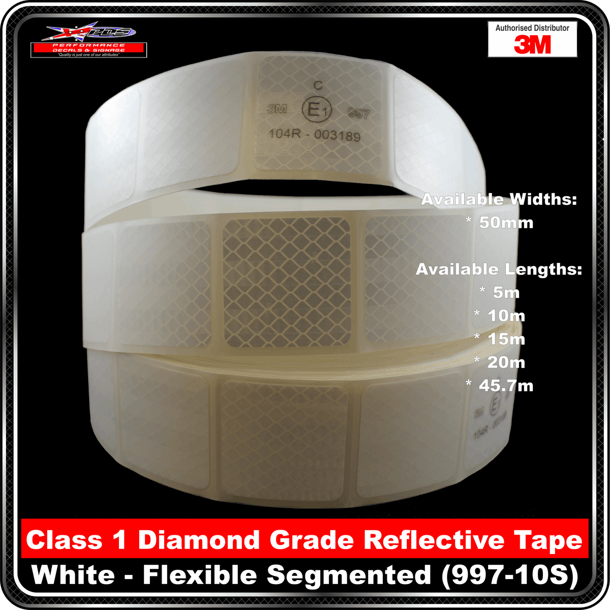3M White (997-10S) Diamond Grade Class 1 Flexible Reflective Tape Segmented