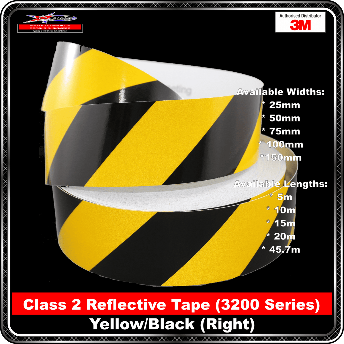 3M Yellow/Black Class 2 Reflective Tape - RIGHT