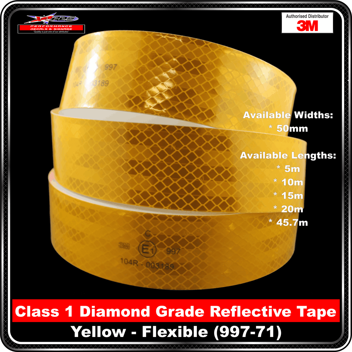 3M Yellow (997-71) Diamond Grade Class 1 Flexible Reflective Tape