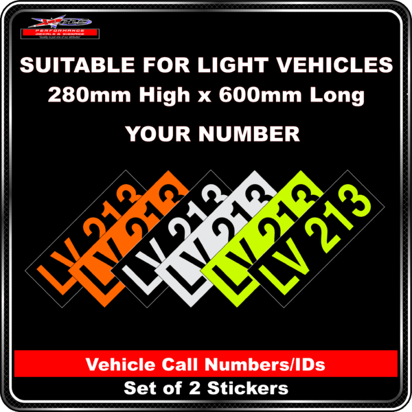 Hi Vis Light Vehicle Call Number/ID Class 1 (Set of 2 Stickers)