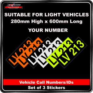 Hi Vis Light Vehicle Call Number/ID Class 1 (Set of 3 Stickers)