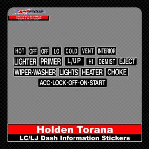 Holden Torana Dash lc lj dash information stickers