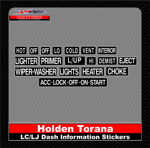 Holden Torana Dash lc lj dash information stickers