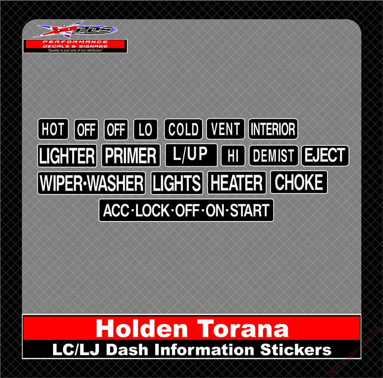 Holden Torana Dash lc lj dash information stickers