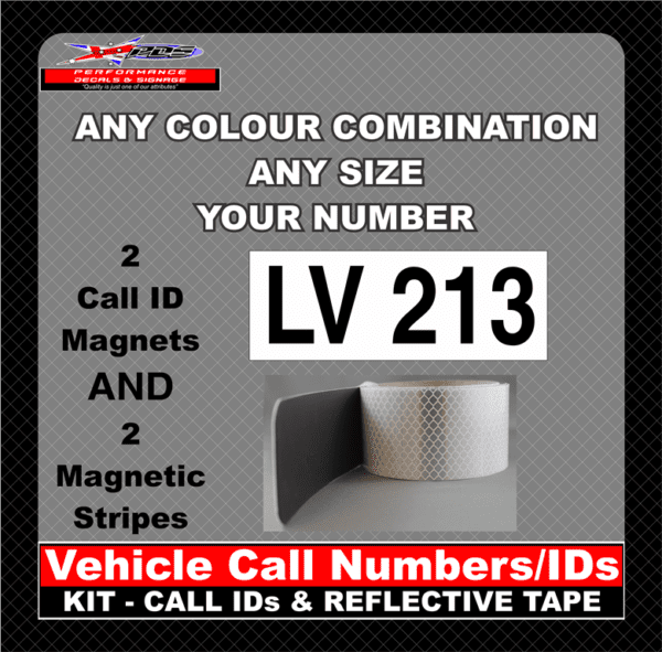 vehicle call ids numbers kit call ids and reflective tape any colour combination size your number 2 call ids stickers and 2 magnetic strips