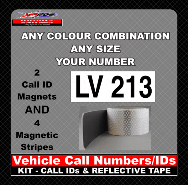 vehicle call ids numbers kit call ids and reflective tape any colour combination size your number 2 call ids stickers and 4 magnetic strips