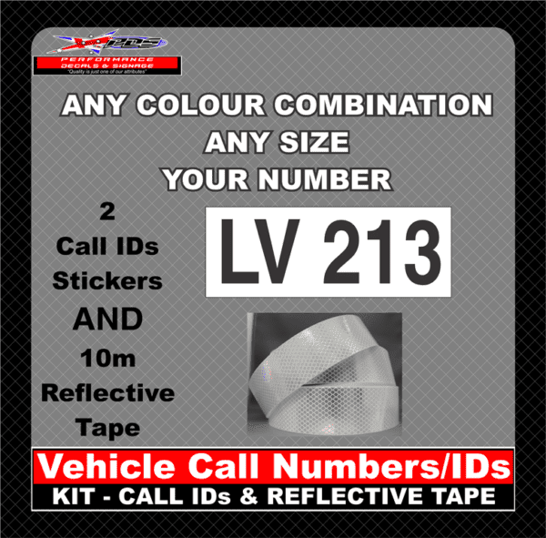 vehicle call ids numbers kit call ids and reflective tape any colour combination size your number 2 call ids stickers and 10m reflective tape