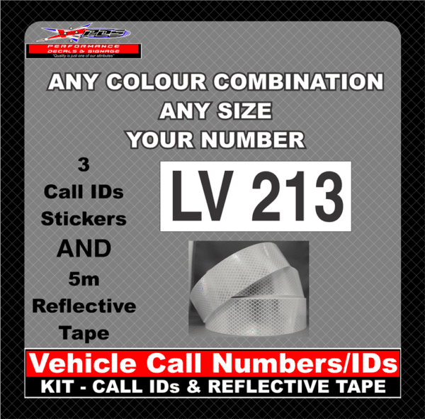 vehicle call ids numbers kit call ids and reflective tape any colour combination size your number 3 call ids stickers and 5m reflective tape