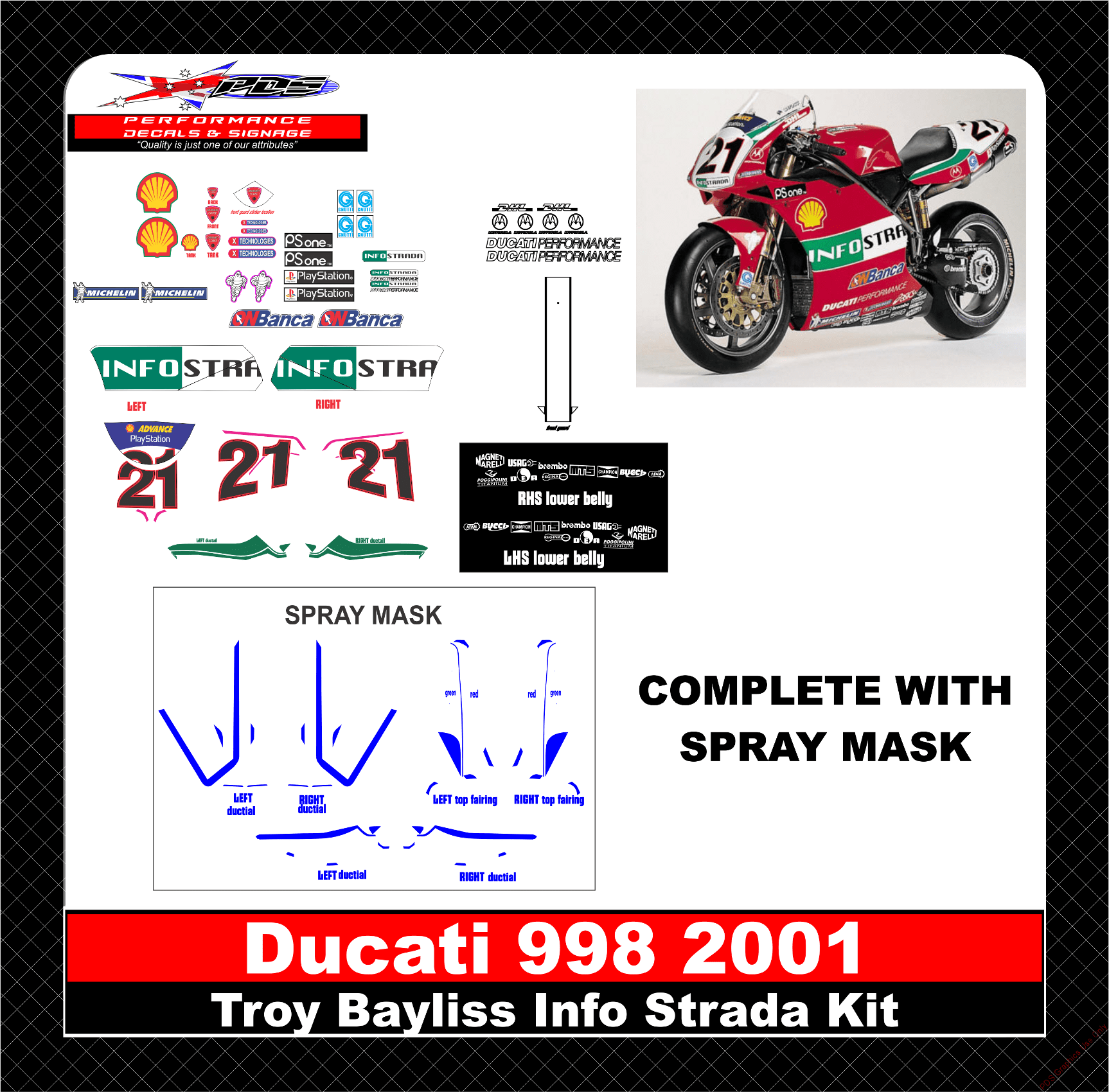 2001 Ducati 998 InfoStrada Decal Kit (Including Spray Masks)
