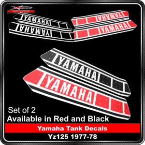 yamaha tank decals set of 2 available in red and black yz125 1977-78