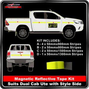 magnetic reflective tape kit suits dual cab ute with style side