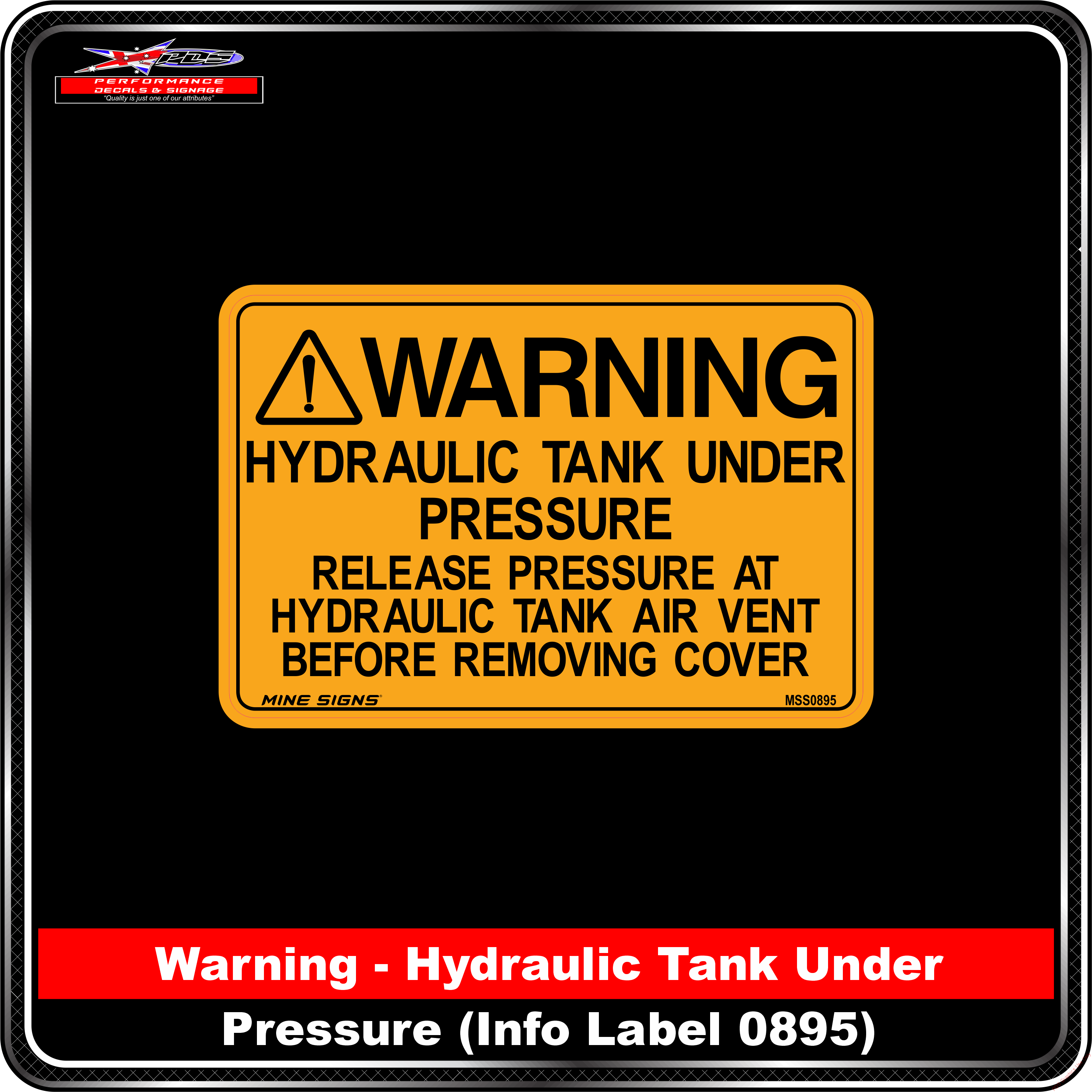 WARNING Hydraulic Tank Under Pressure (Info Label 0895)