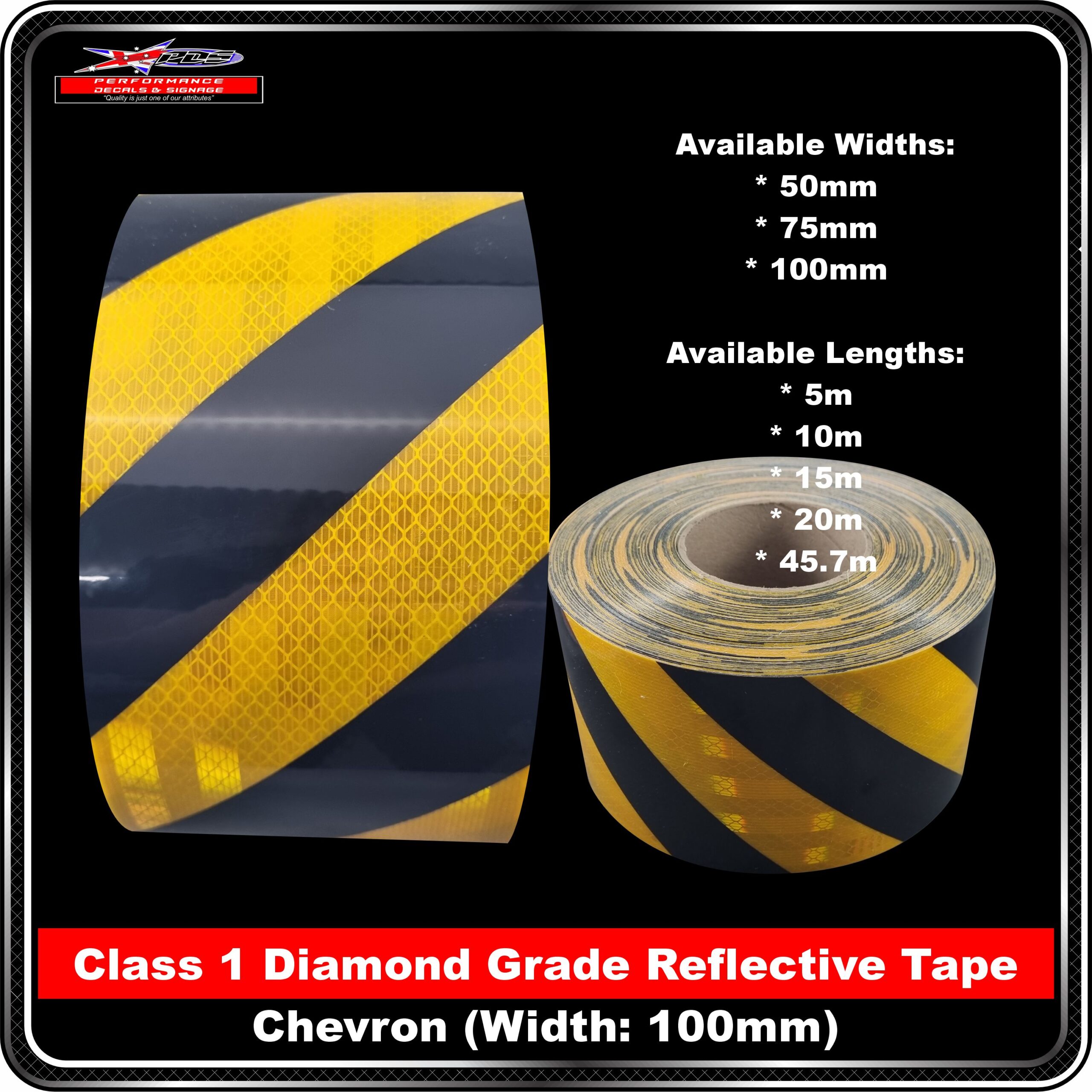 3M Black/Yellow Class1 Chevron Reflective Tape (3930 Series) - Left