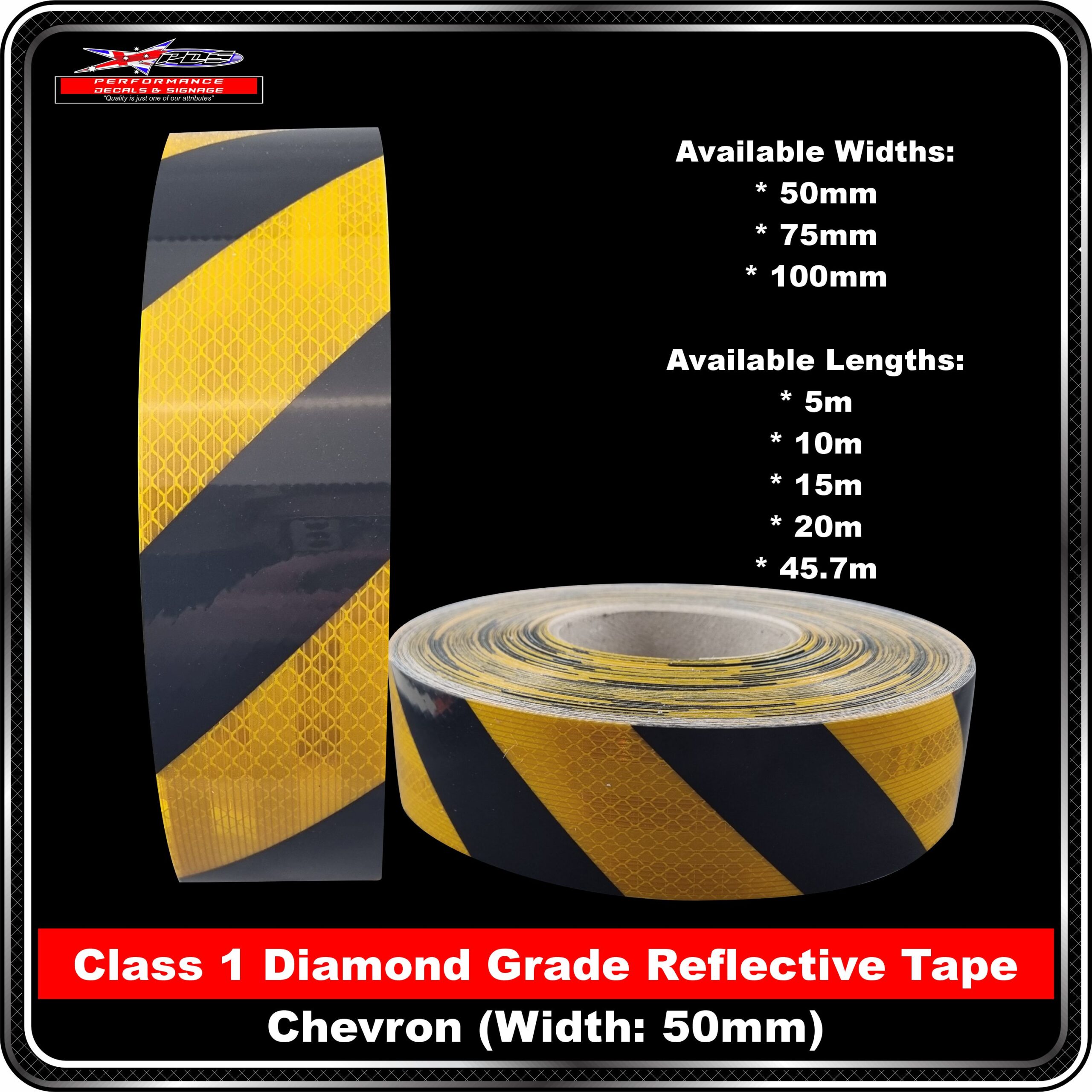 3M Black/Yellow Class1 Chevron Reflective Tape (3930 Series) - Left