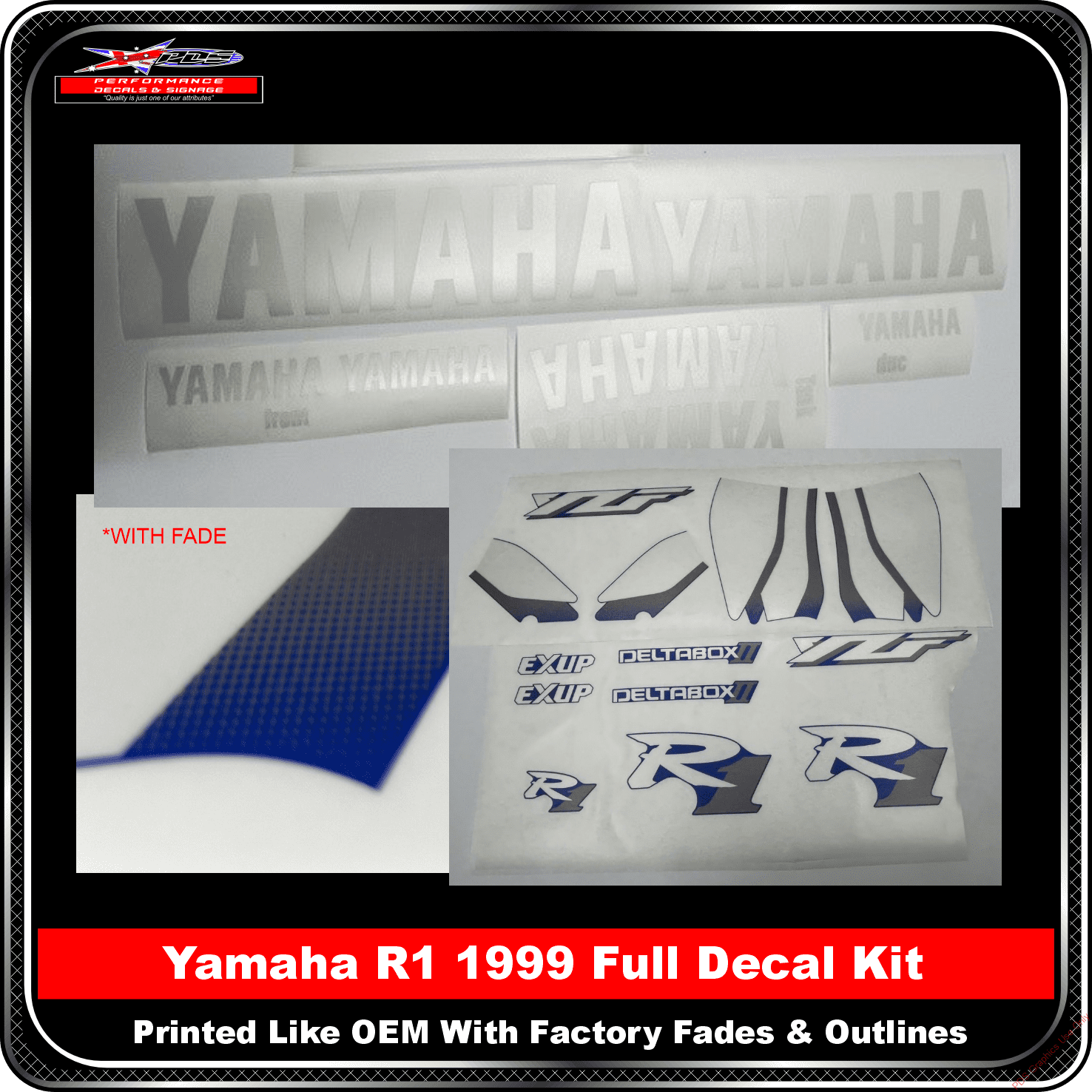 Yamaha R1 1999 Full Decal Kit - Like OEM With Fades